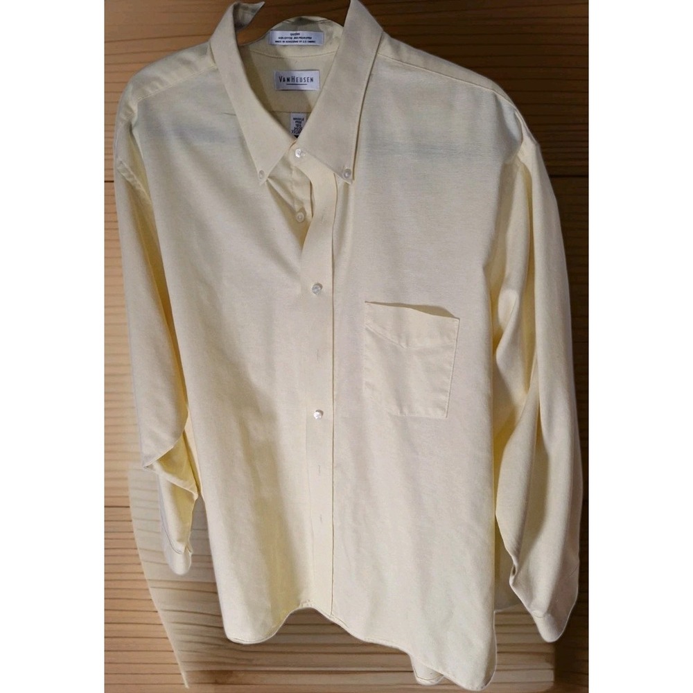Van Heusen Men Oxford Shirt 2Xl Yellow Button Up Sleeve 34/35 Neck 18 1/2 263